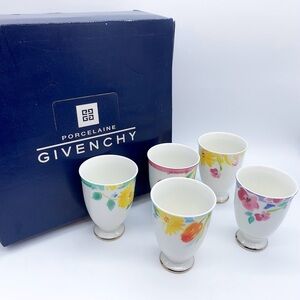 5Pc Givenchy "Les Fleurs" Porcelain Cup Set